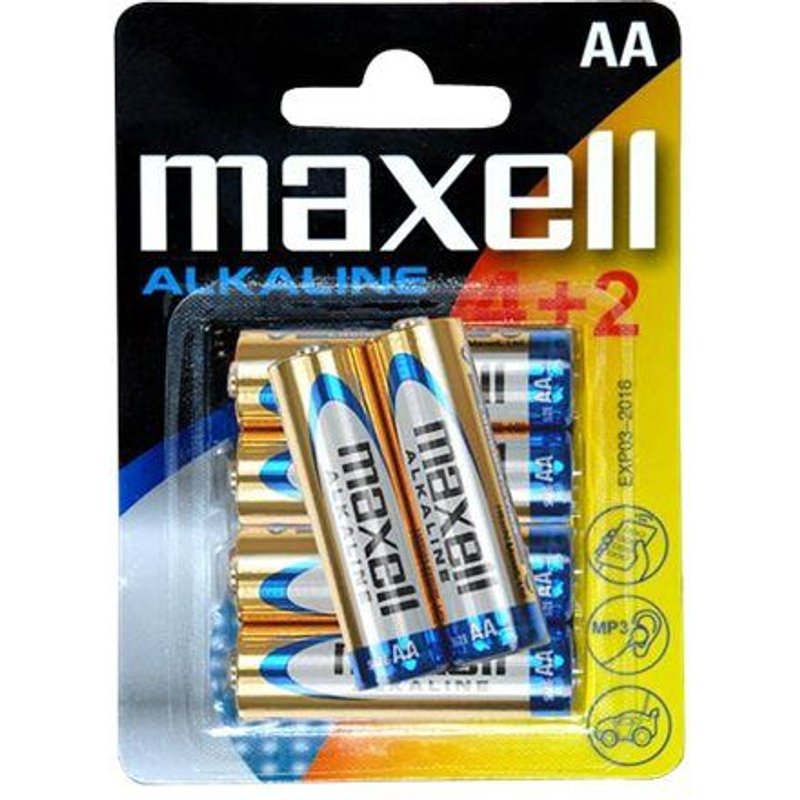 Paquet x4 + 2 piles AA LR6 alkaline Maxell