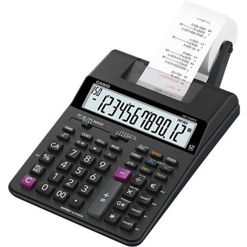 Casio HR-150RCE - Calculatrice avec imprimante - LCD - 12 chiffres - pile, adaptateur CA