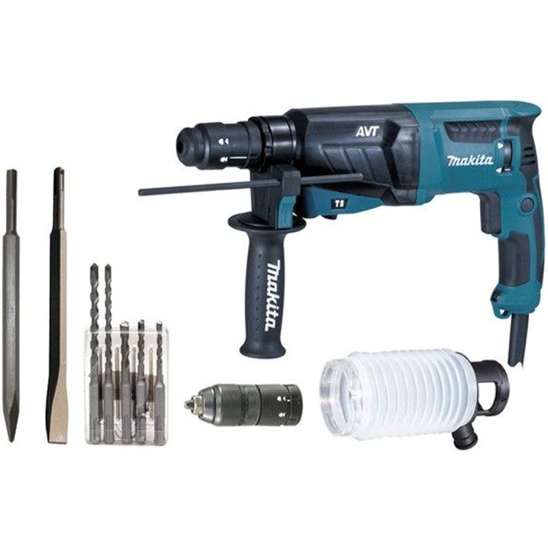 Perforateur burineur MAKITA SDS Plus - 800W 26mm - Coffret aluminium + Kit d'accessoires - HR2631FTX4
