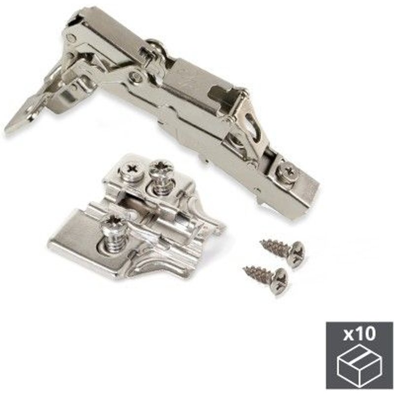 Charnières invisibles amorties 165° + embases Eurovis excentrique-en applique-10 charnières EMUCA