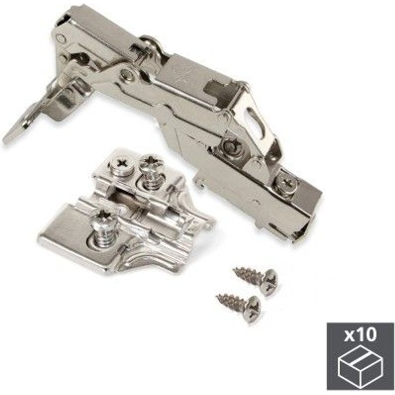 Charnières invisibles amorties 165° + embases Eurovis excentrique-rentrant-10 charnières EMUCA