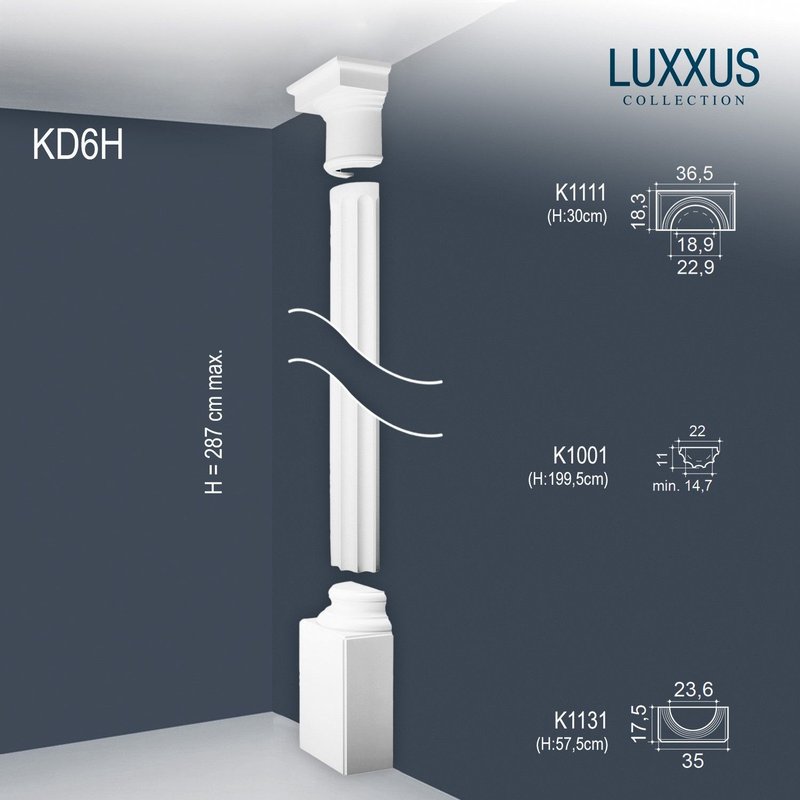 Demi-colonne Jeu complet Colonne de stuc Orac Decor KD6H LUXXUS décorative Forme en relief antique classique 2,87 m