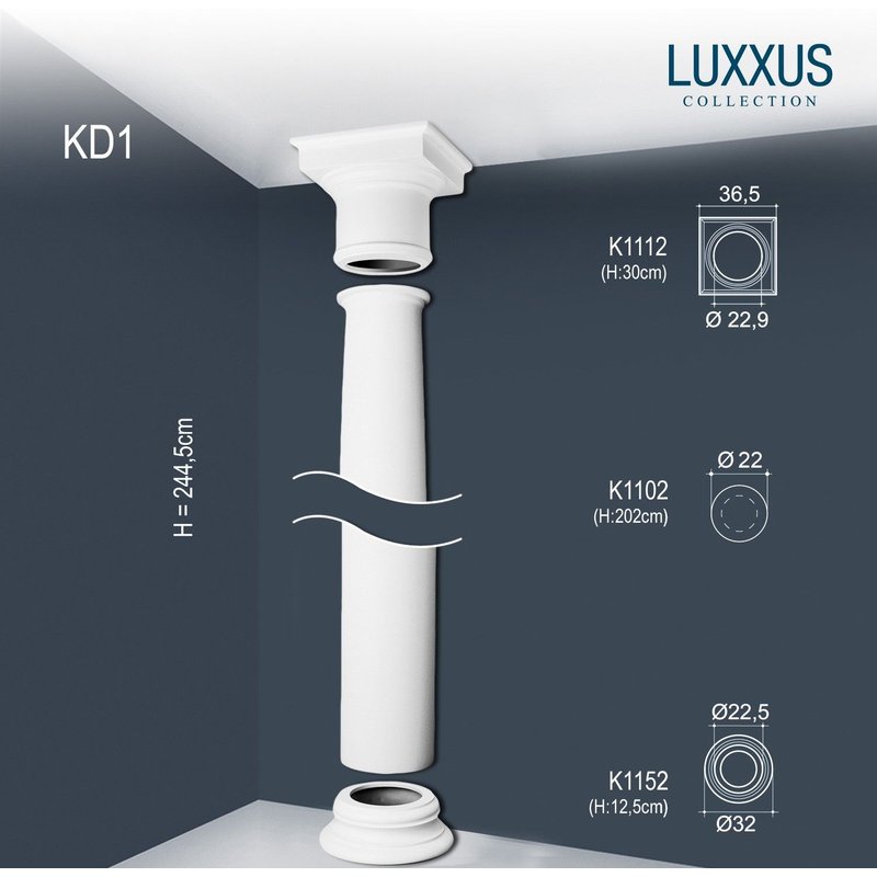 Colonne Jeu complet Colonne décorative Orac Decor KD1 LUXXUS Forme ronde classique antique Facile à couper 2,43 m