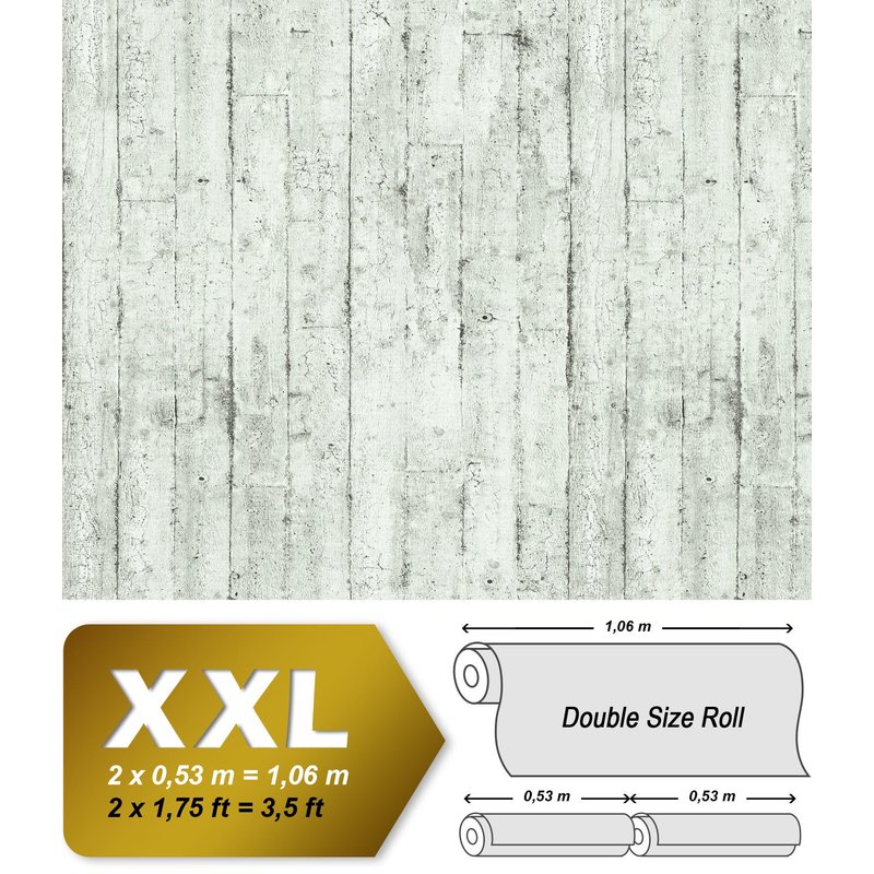 Papier peint aspect bois EDEM 81108BR00 papier peint gaufré à chaud avec dos intissé légèrement texturé au style shabby chic mat blanc gris anthracite 10,65 m2