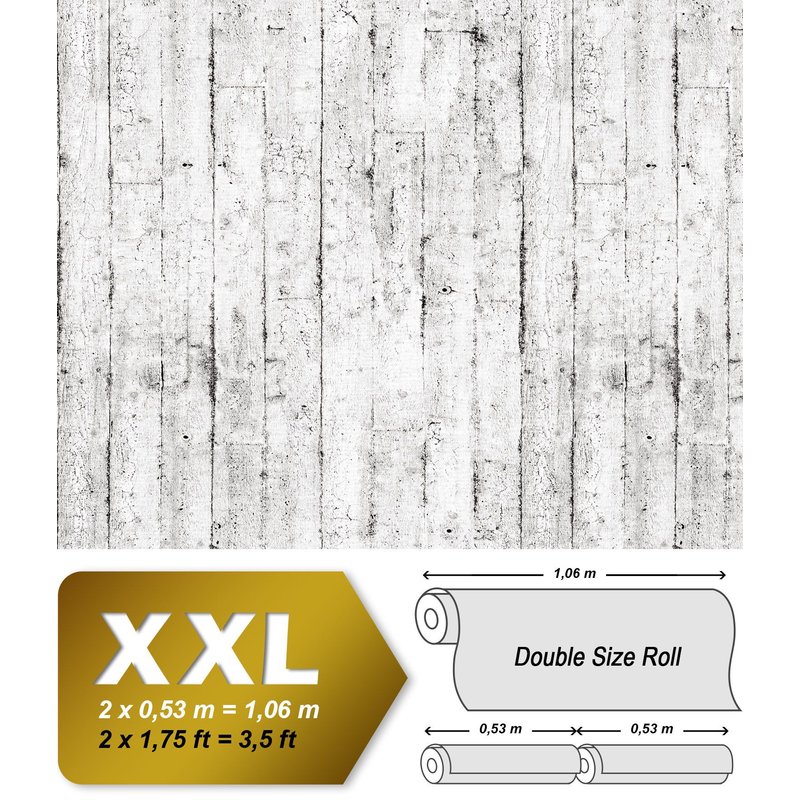 Papier peint aspect bois EDEM 81108BR05 papier peint gaufré à chaud avec dos intissé légèrement texturé au style shabby chic mat blanc gris brun 10,65 m2