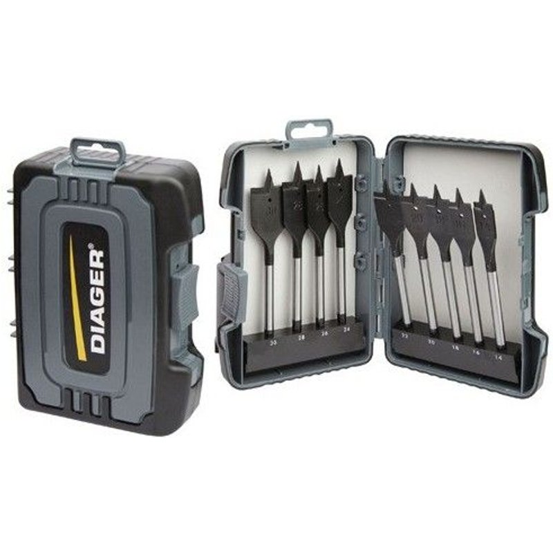 Coffret 9 mèches à bois plate quick-lock 6,35 mm D. 14 à 30 mm - 925C - Diager