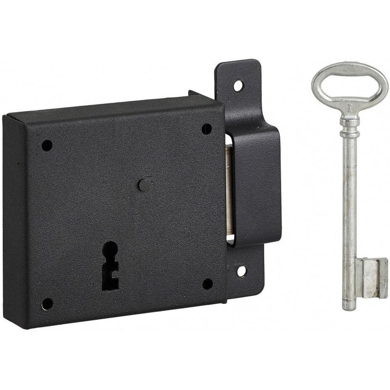 Serrure Thirard horizontale en applique droite axe 50mm 85x76mm noir 1 clé