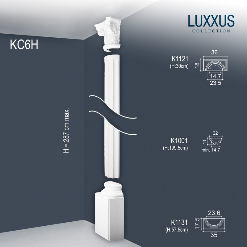 Demi-colonne Jeu complet Colonne de stuc Orac Decor KC6H LUXXUS décorative Relief Forme ronde antique classique 2,86 m