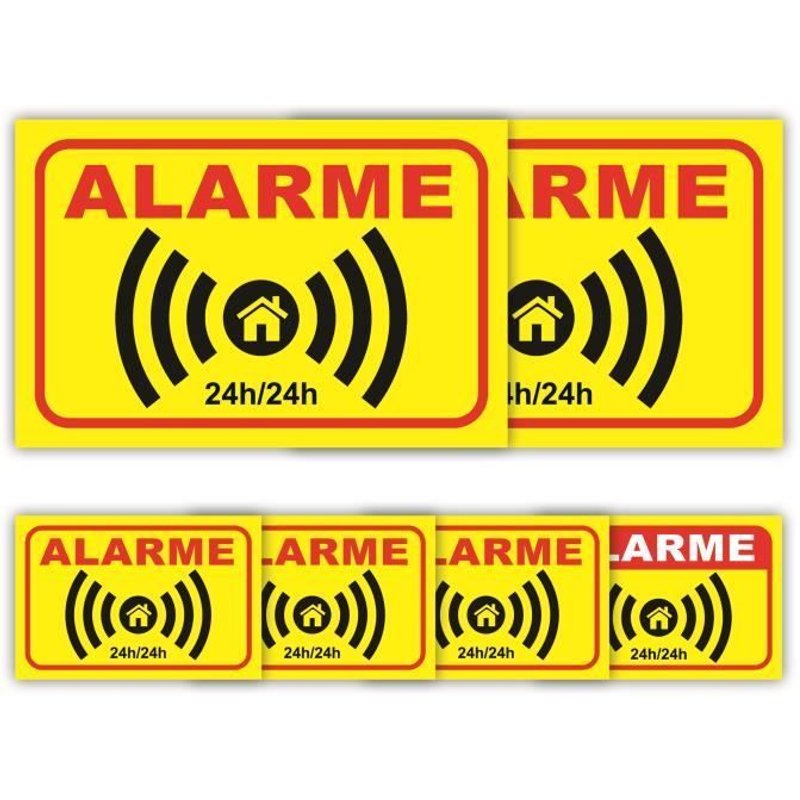 Panneaux Alarme pour Maison - x6 adhésifs : dim. 150x100mm (x2) + dim. 75x50mm (x4) - Anti-UV - garantie 5 ans - SBRJ
