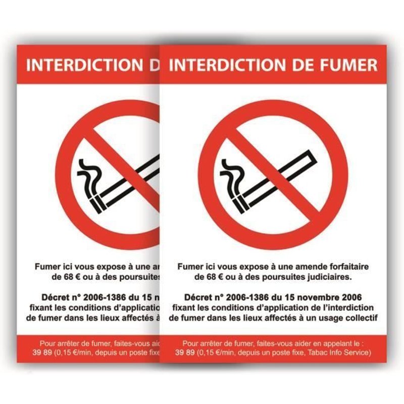 2 Autocollants Interdiction de Fumer (Interdit de Fumer) - 210x150 mm (Format A5) + Anti UV -IDF