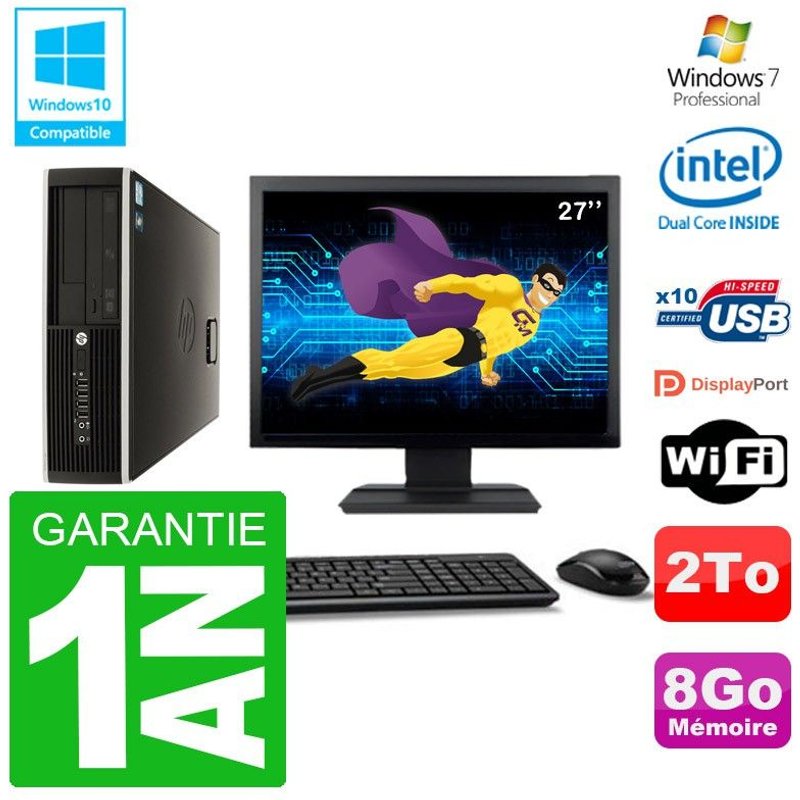 PC HP Compaq 8100 SFF Ecran 27" G6950 RAM 8Go Disque 2To Graveur DVD Wifi W7