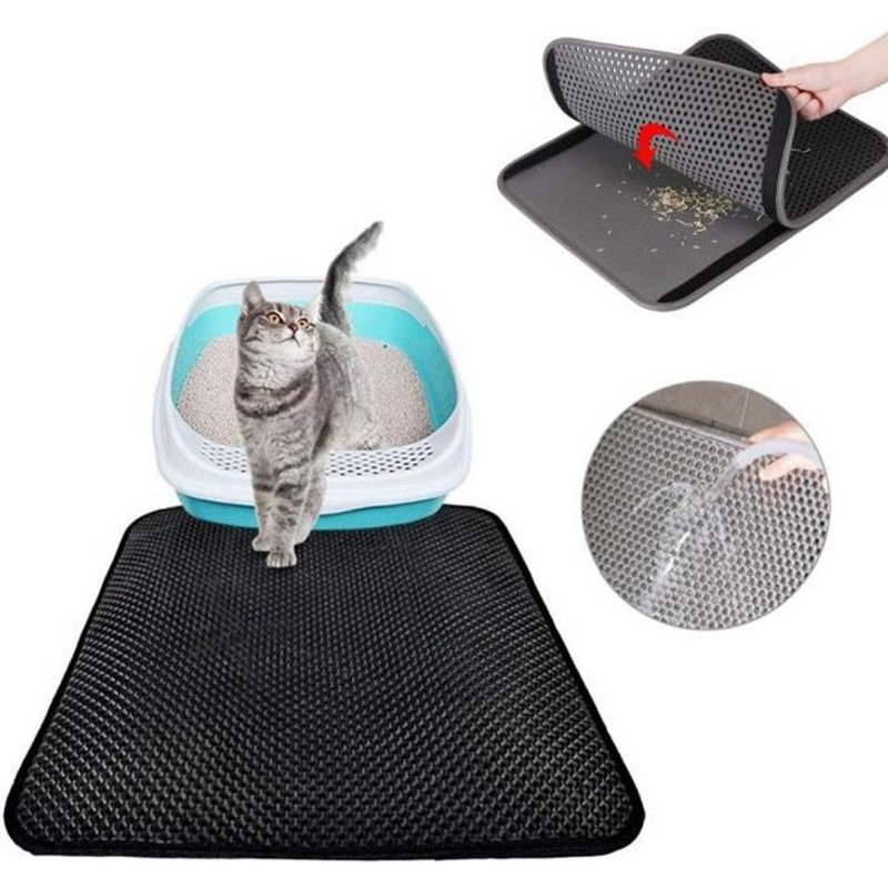 Tapis Litière Pour Chat, Bac À Litière Pour Chats 50x40cm,Imperméable Non Toxique Eva,Double Couche En Nid D'abeille Design