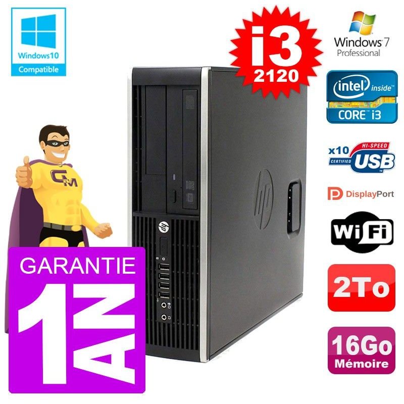 PC HP 6200 SFF Intel i3-2120 RAM 16Go Disque 2To Graveur DVD Wifi W7