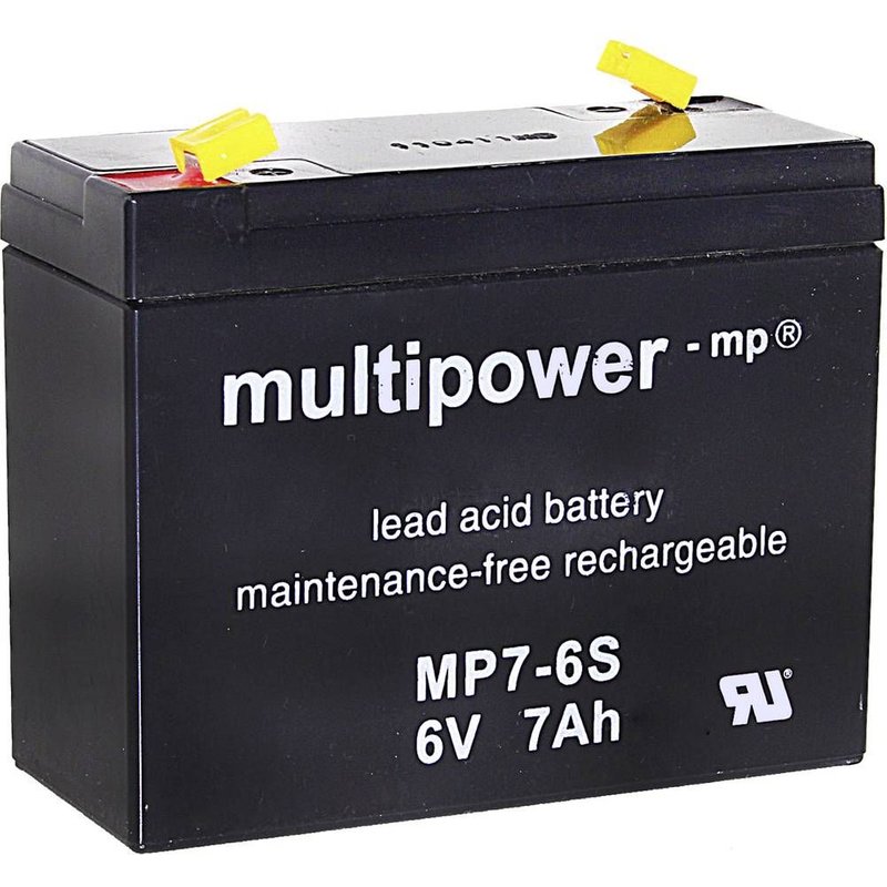 Batterie au plomb 6 V 7 Ah multipower MP7-6S plomb (AGM) (l x h x p) 116 x 99 x 50 mm connecteur plat 4,8 mm sans entret