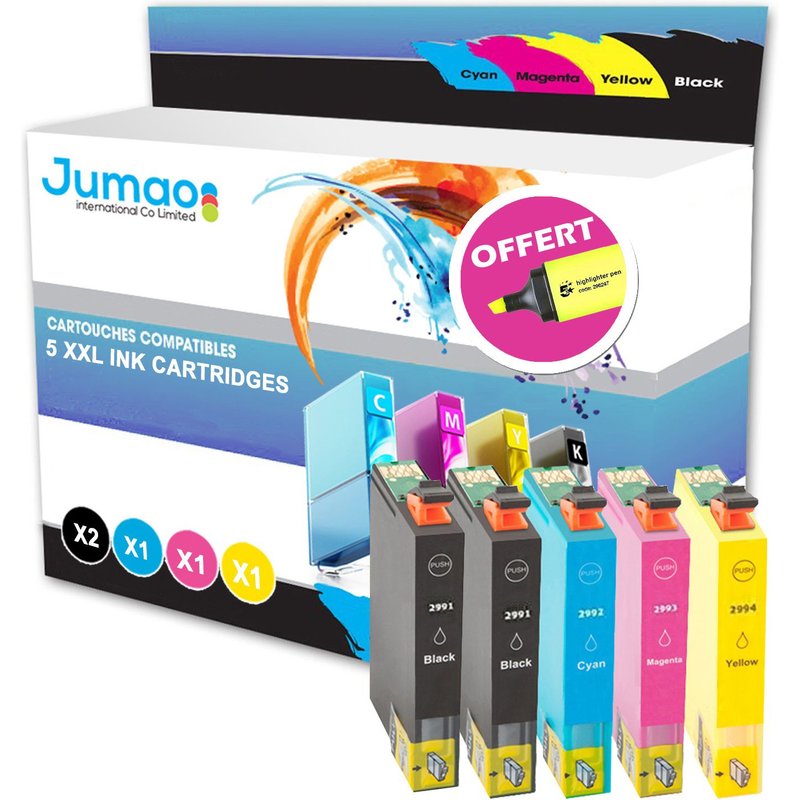5 cartouches d'encre Jumao compatibles pour Epson ExpressionHome XP332 335 342 +Fluo offert