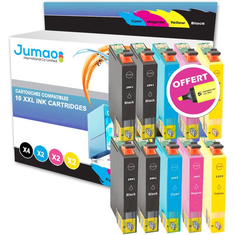10 cartouches d'encre Jumao 29XL compatibles pour Epson Expression Home XP 247 +Fluo offert