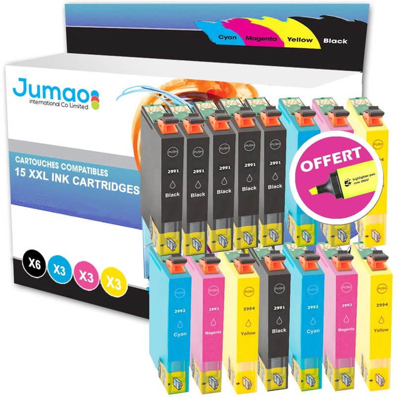 15 cartouches d'encre Jumao 29XL compatibles pour Epson ExpressionHome XP342 +Fluo offert