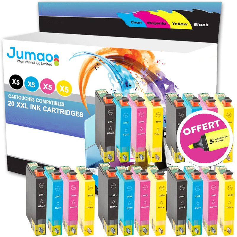 20 cartouche jet d'encre Jumao compatibles pour Epson Expression Home XP345 445 +Fluo offert