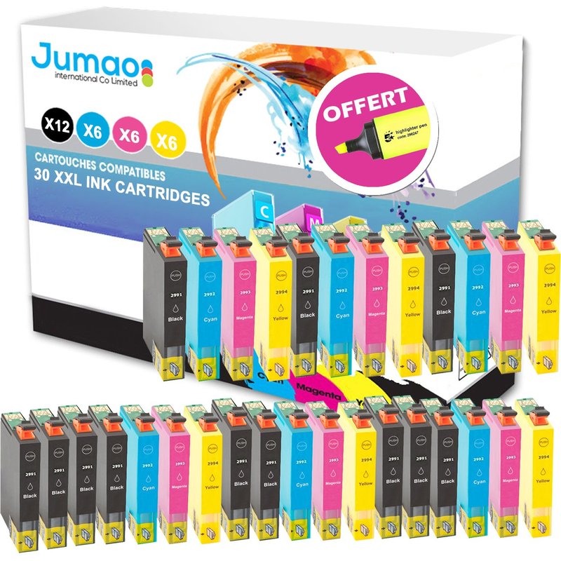 30 cartouche jet d'encre Jumao 29XL compatibles pour Epson ExpressionHome XP442 +Fluo offert