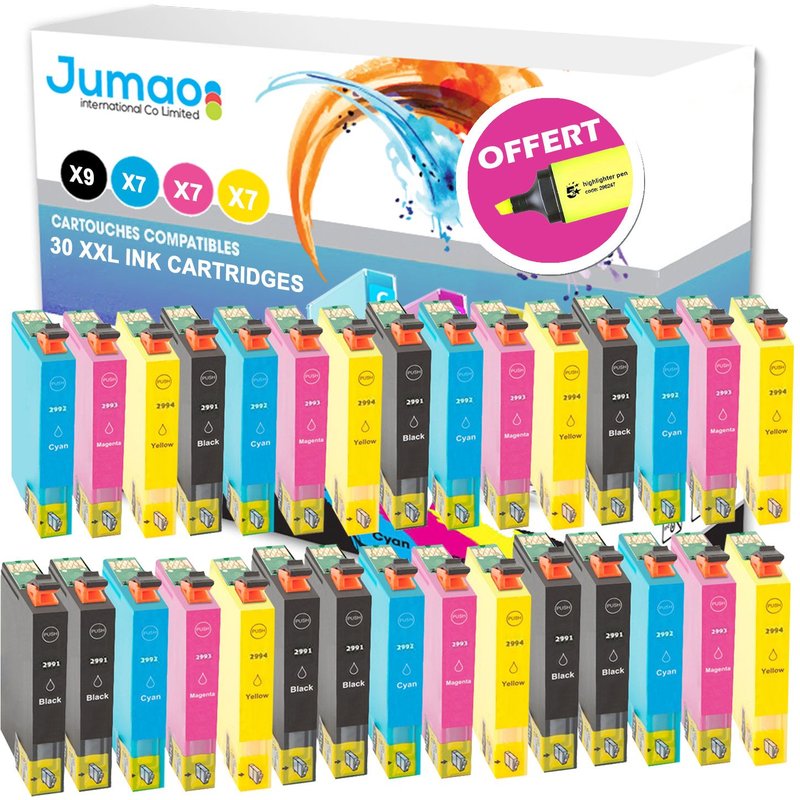 30 cartouches jet d'encre Jumao 29XL compatibles pour Epson ExpressionHome XP235 +Fluo offert