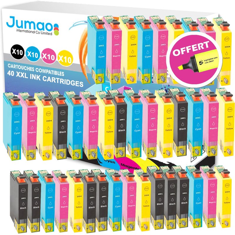 40 cartouches jet d'encre Jumao 29XL compatibles pour Epson ExpressionHome XP245 +Fluo offert