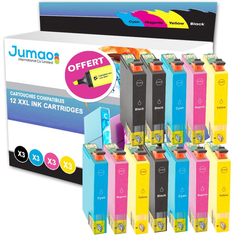 12 cartouches d'encre Jumao 18XL compatibles pour Epson Expression Home XP-202 +Fluo offert