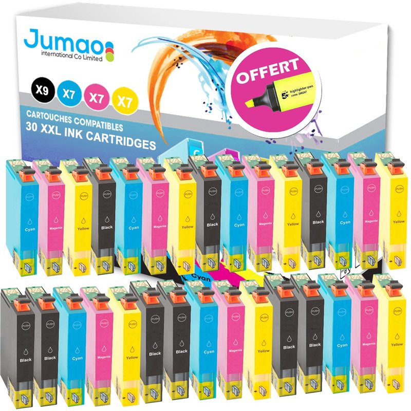 30 cartouches d'encre Jumao pour Epson Expression Home XP- 402 405 405WH 212 412 +Fluo offert