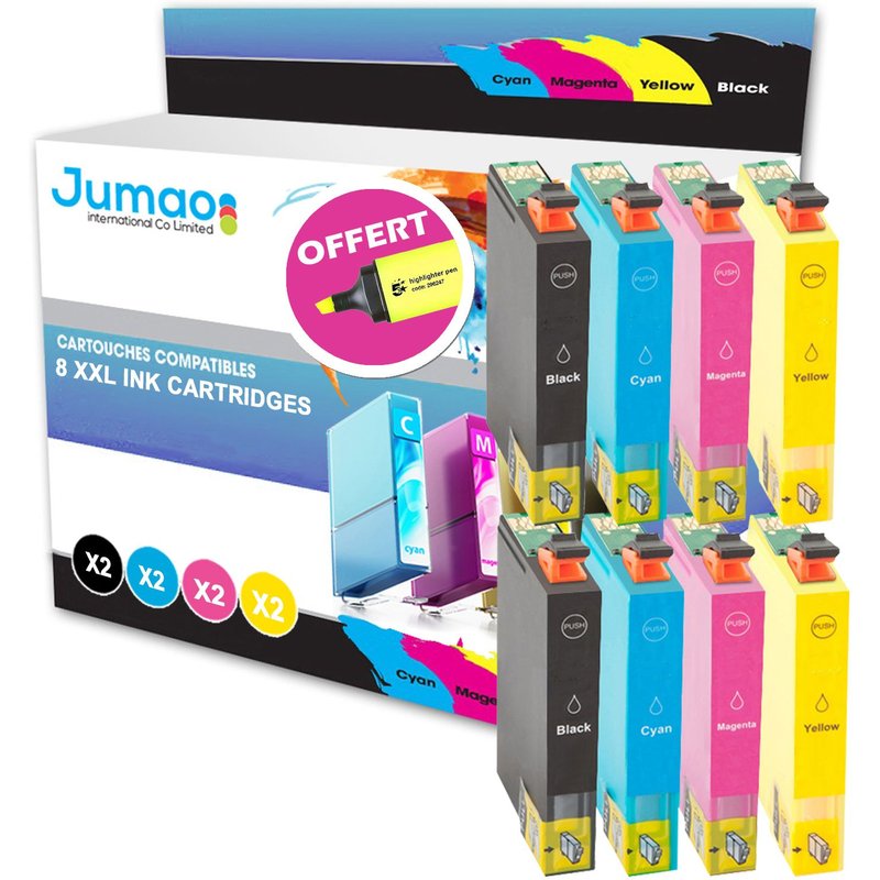 8 cartouches d'encre Jumao compatibles pour Epson WorkForce-WF 7210DTW +Fluo offert
