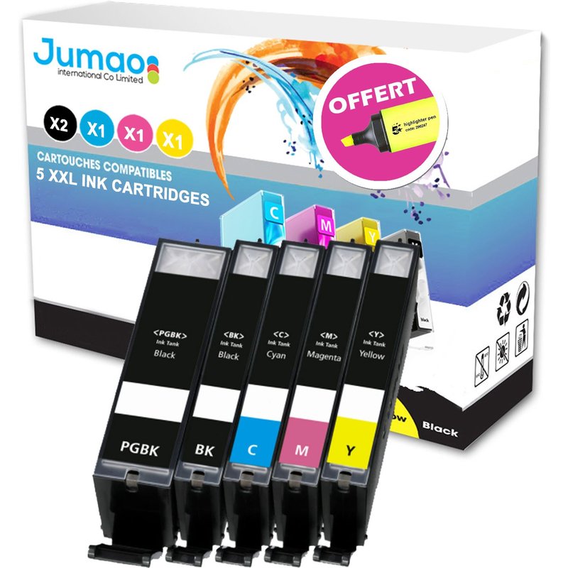 Lot de 5 cartouches jet d'encre type Jumao compatibles pour Canon Pixma MG6851 +Fluo offert