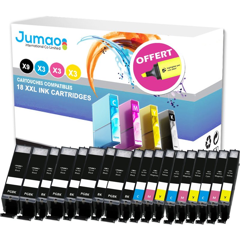 18 cartouches jet d'encre type Jumao compatibles pour Canon Pixma MG6800 Series +Fluo offert