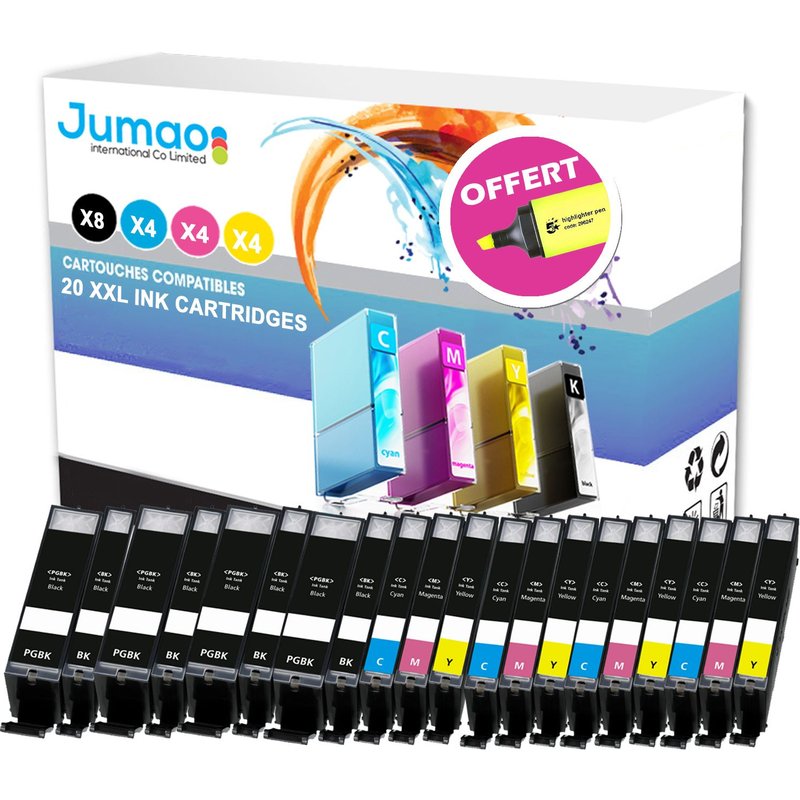 Lot de 20 cartouches jet d'encre type Jumao compatibles pour Canon Pixma MG6850 +Fluo offert