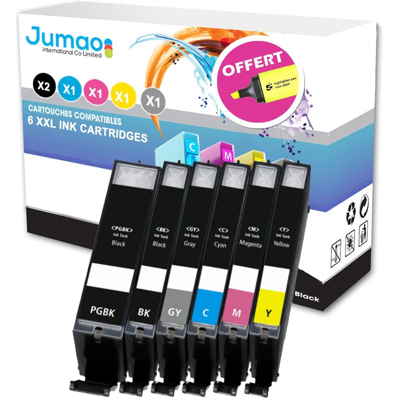 Lot de 6 cartouches Jumao compatibles pour Canon Pixma MG7700 Series TS9050 9055 +Fluo offert