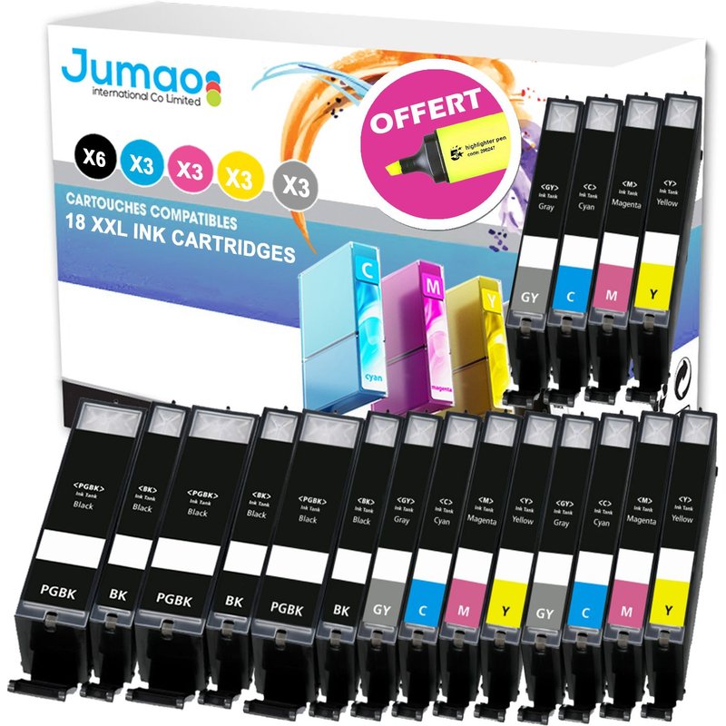 18 cartouches d'encre Jumao compatibles pour Canon Pixma MG7750 7751 7752 7753 +Fluo offert