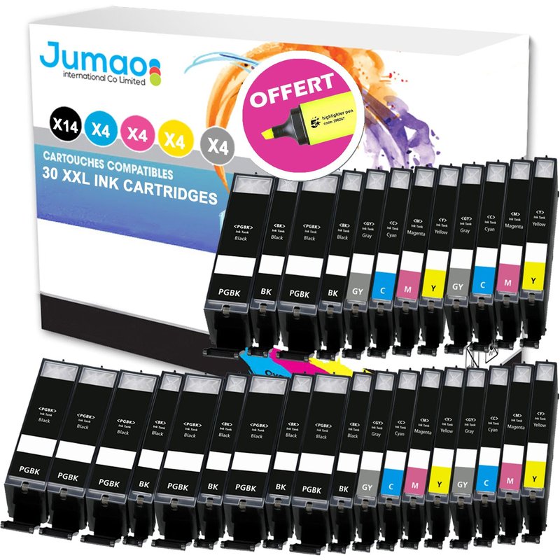 30 cartouches d'encre Jumao compatibles pour Canon Pixma MG7750 7751 7752 7753 +Fluo offert