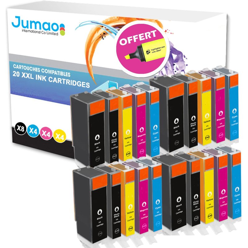 Lot de 20 cartouches jet d'encre type Jumao compatibles pour Canon PIXMA iP5200R +Fluo offert