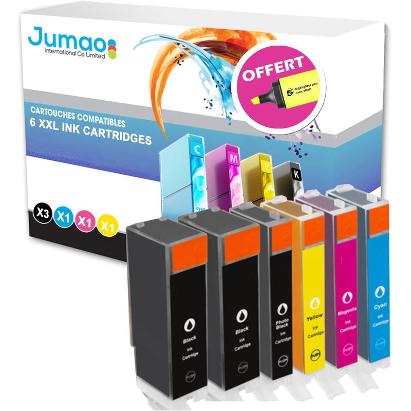 6 cartouches Jumao compatibles pour Canon PIXMA MG5250 5350 6150 8150 8250 6250 +Fluo offert