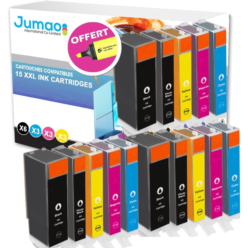 Lot de 15 cartouches jet d'encre type Jumao compatibles pour Canon PIXMA MG8150 +Fluo offert