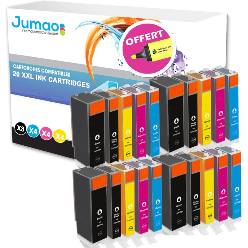 20 cartouches Jumao compatibles pour Canon PIXMA iP4950 4850 iX6550 MG5150 MX885 +Fluo offert