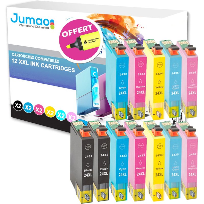 12 cartouches d'encre type Jumao compatibles pour Epson Expression Photo XP-860 +Fluo offert