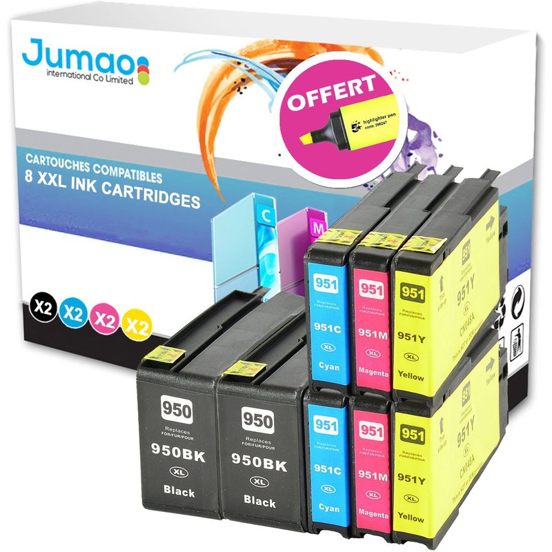 8 cartouches jet d'encre type Jumao compatibles pour HP Officejet Pro 251dw +Fluo offert