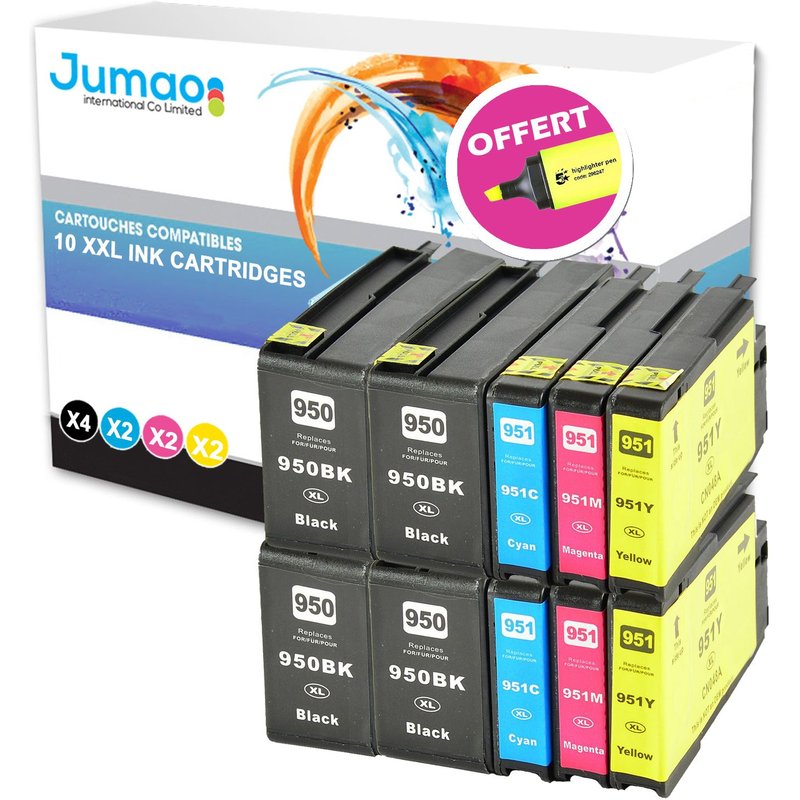 10 cartouches jet d'encre type Jumao compatibles pour HP Officejet Pro 8600 plus +Fluo offert