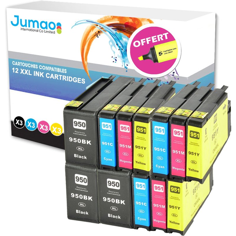 12 cartouches type Jumao compatibles pour HP Officejet Pro 8100 8616 251dw 276dw +Fluo offert