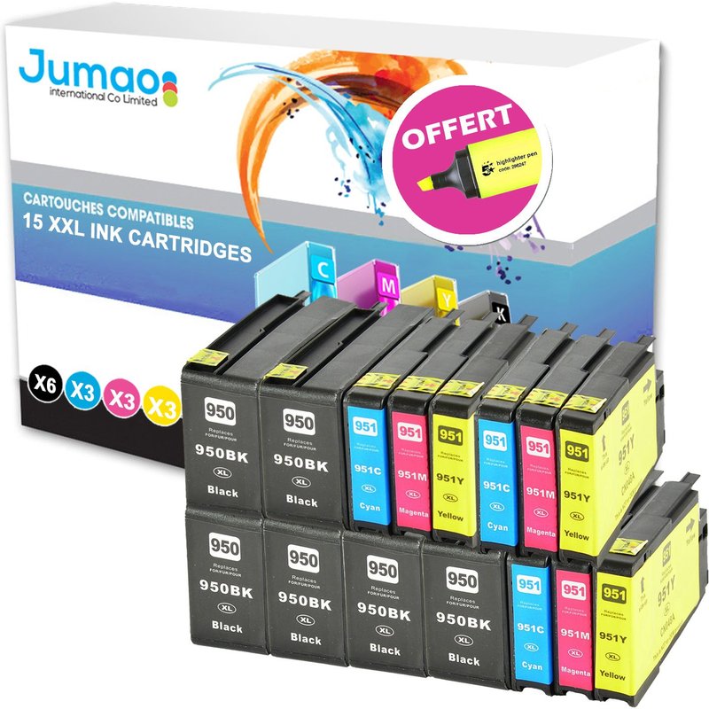 15 cartouches type Jumao compatibles pour HP Officejet Pro 8100 8616 251dw 276dw +Fluo offert