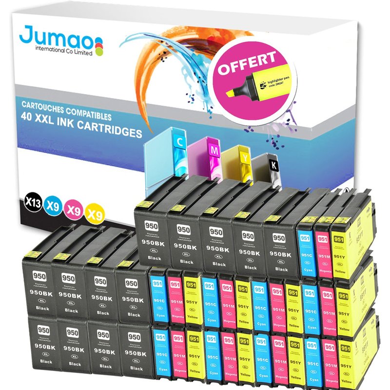 40 cartouches type Jumao compatibles pour HP Officejet Pro 8610 tout-en-un +Fluo offert