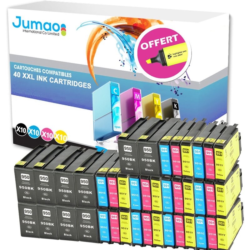 40 cartouches type Jumao compatibles pour HP Officejet Pro 8100 8616 251dw 276dw +Fluo offert
