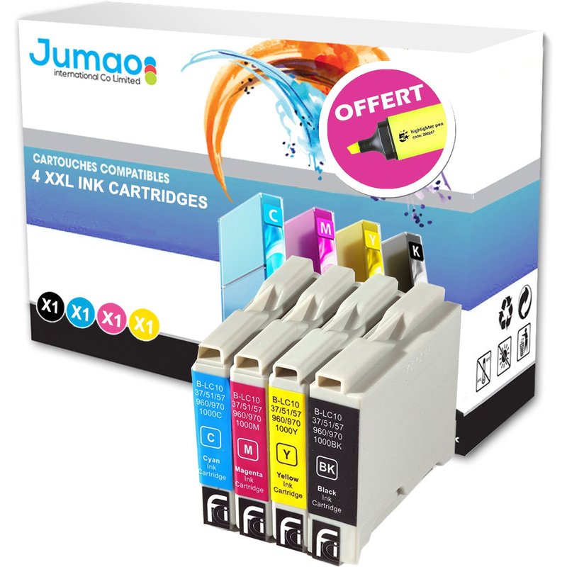 Lot de 4 cartouches d'impression type Jumao compatibles pour Brother MFC-240C +Fluo offert