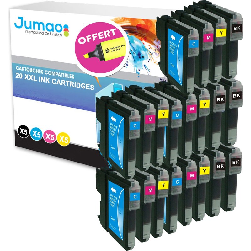 Lot de 20 cartouches d'impression type Jumao compatibles pour Brother MFC-5890CN +Fluo offert