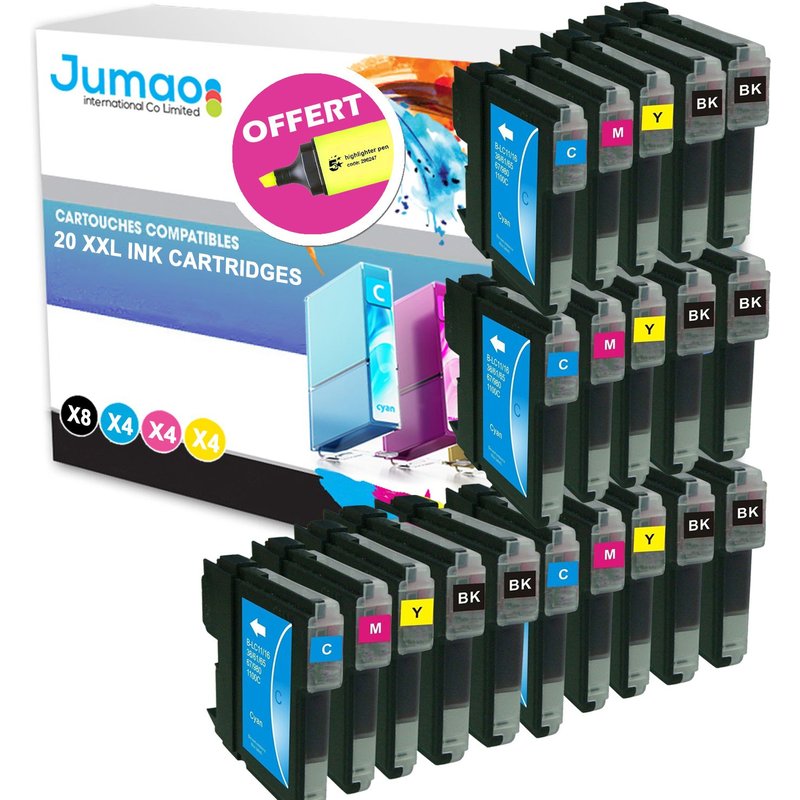 Lot de 20 cartouches d'impression type Jumao compatibles pour Brother MFC-5895CW +Fluo offert