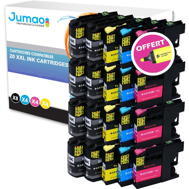 Lot de 20 cartouches jet d'encre type Jumao compatibles pour Brother MFC-J6520DW +Fluo offert
