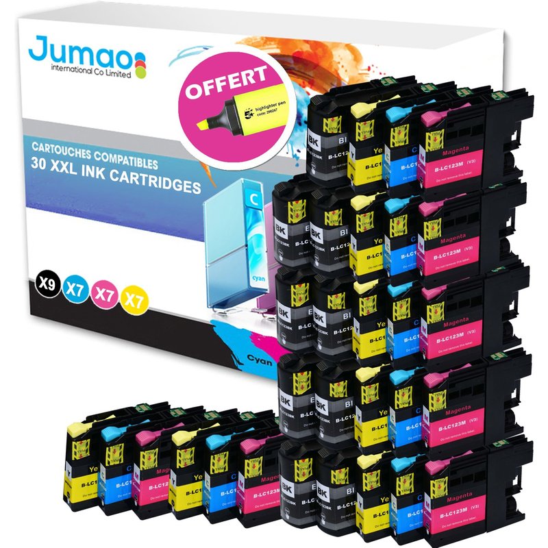 Lot de 30 cartouches jet d'encre type Jumao compatibles pour Brother DCP-J4110DW +Fluo offert
